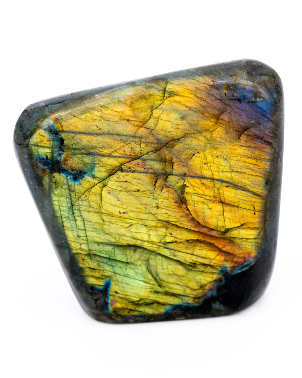 Labradorite à poser aux dominantes jaunes or vue de face